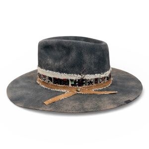 NWT RUEDIGER Nebula- Lightning Bolt distressed Fedora Felt Hat SIZE MEDIUM